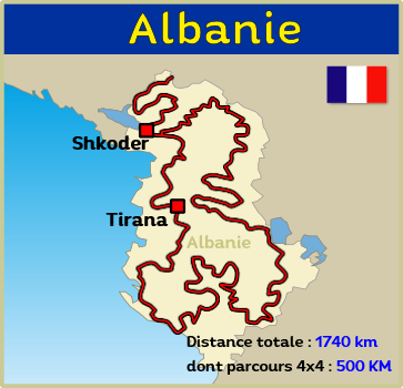 Carte des pistes et circuits offroad en Albanie pour véhicules 4x4