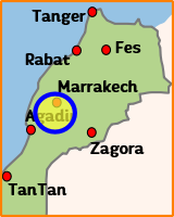 Carte générale de la sixième étape du voyage à moto au Maroc, du piémont de l’Atlas au désert de pierres d’Agafay jusqu’à Marrakech