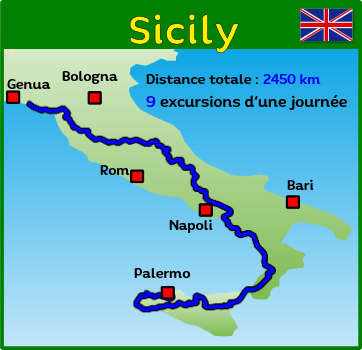 Tour map of a motorcycle tour through Italy to Sicily, the boot of Europe