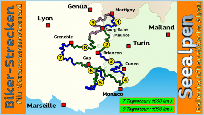 Motorrad Tourenkarte Seealpen