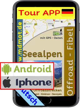 Touren- Handy APP zur Offroadnavigation unserer Seealpen Offroadstrecken oder Offroadfibel