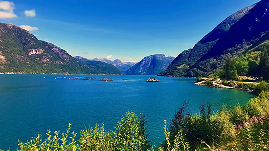 Motorradtour an den Fjorden entlang und über die Bergpässen in Norwegen