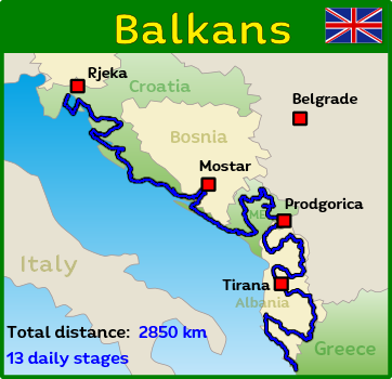 Tour map of our motorcycle tour through the Balkans (Croatia, Montenegro, Albania and Greece)