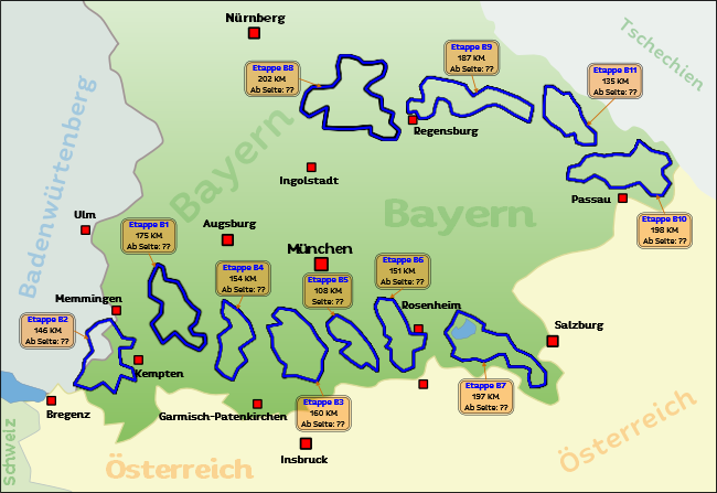 Tourenkarte Motorradtouren Bayern