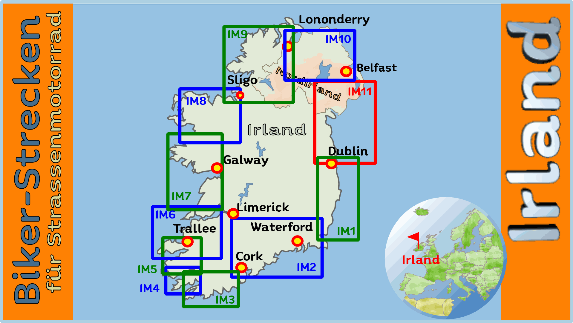 Motorradtouren Karte von Irland